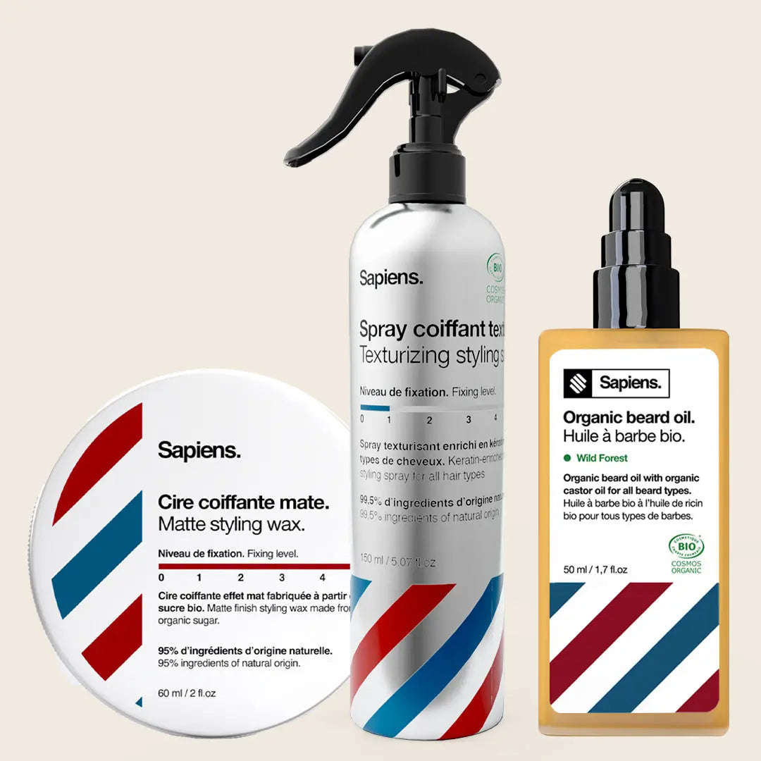 Cire Mate + Spray Coiffant + Huile à Barbe - Sapiens