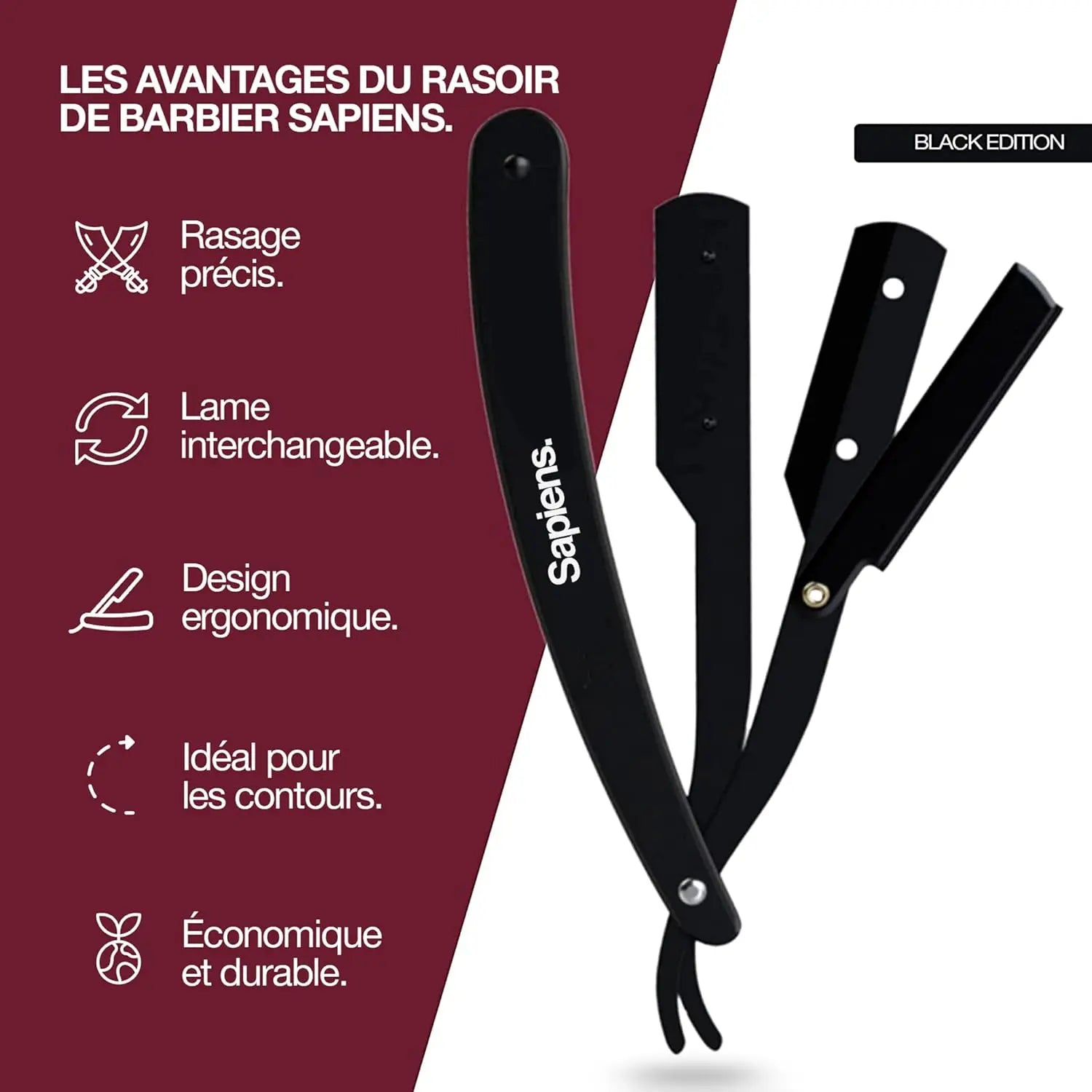 Rasoir de barbier - Noir - Sapiens