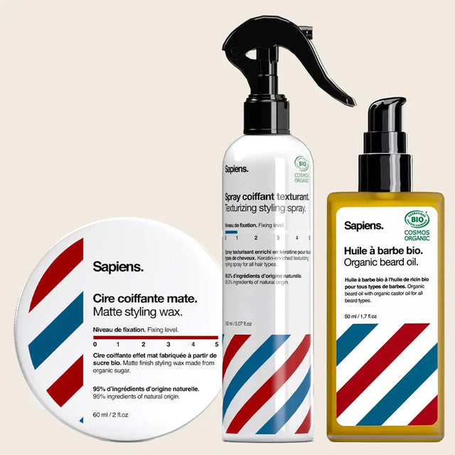 Cire Mate + Spray Coiffant + Huile à Barbe - Sapiens