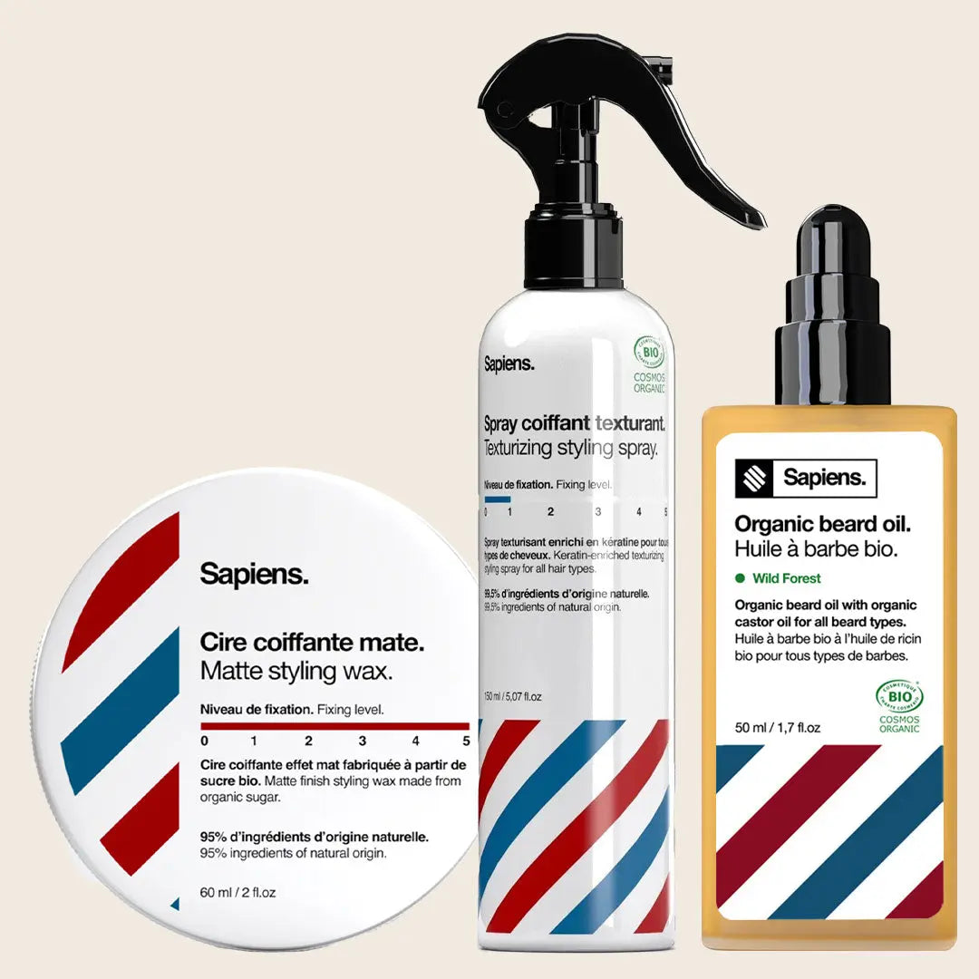 Cire Mate + Spray Coiffant + Huile à Barbe - Sapiens